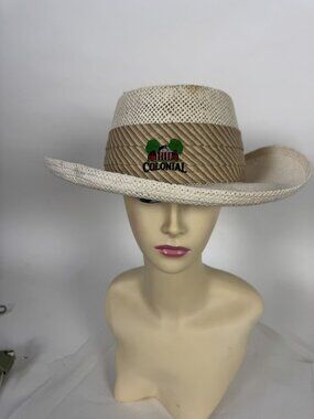 Firethorn Colonial Country Club Embroidered Straw Golf Hat Beige & White